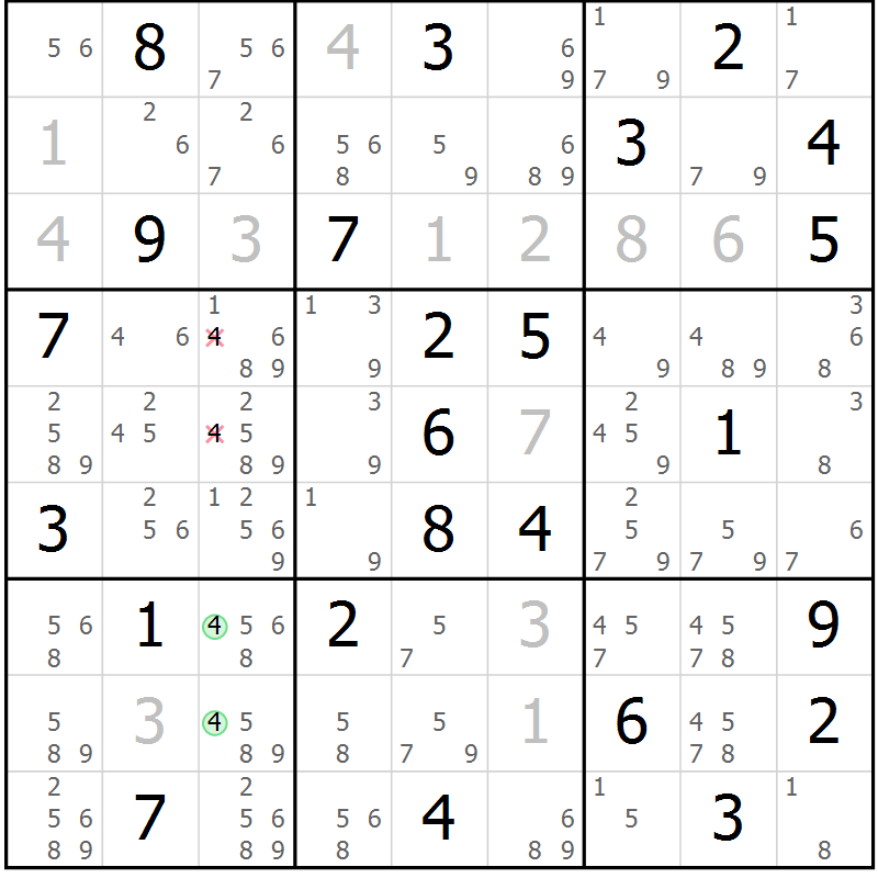 Position des candidats pour la solution de la Gr 81 page 84 du magazine de sudoku Virtuose n° 118