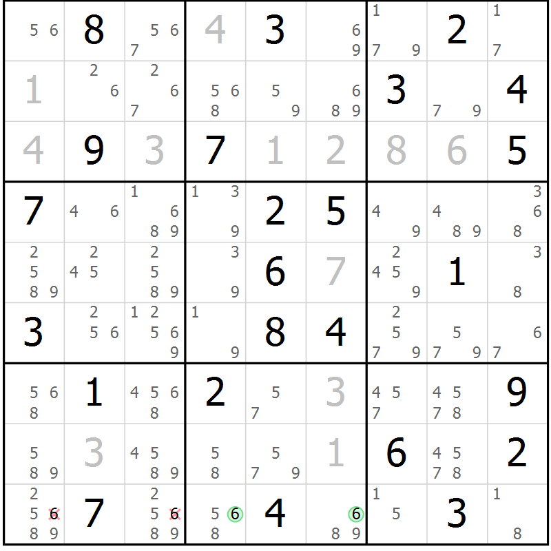 Position des candidats pour la solution de la Gr 81 page 84 du magazine de sudoku Virtuose n° 118