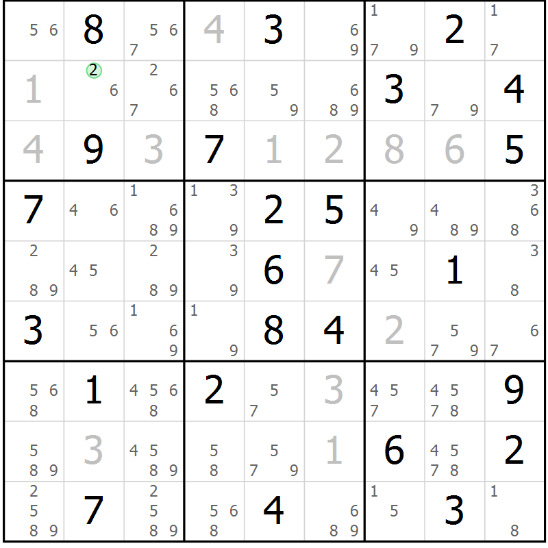 Position des candidats pour la solution de la Gr 81 page 84 du magazine de sudoku Virtuose n° 118