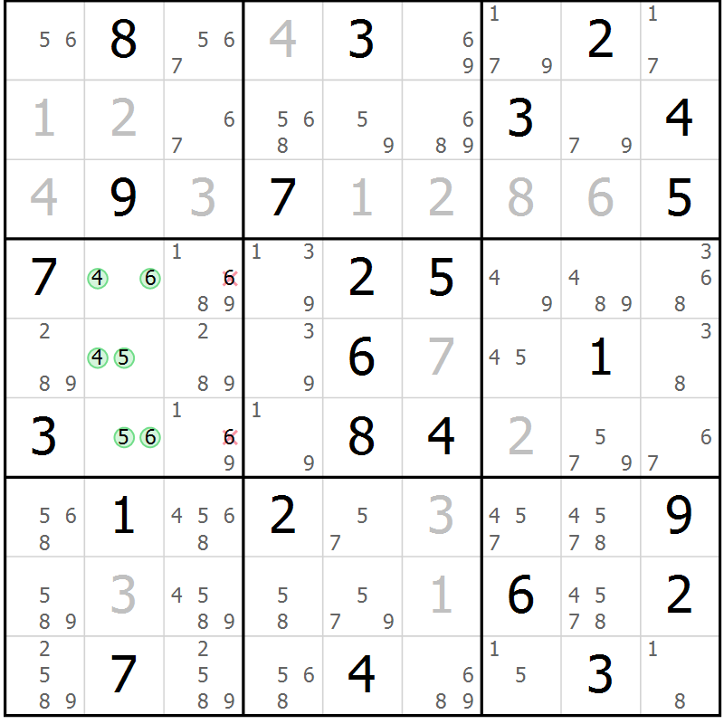 Position des candidats pour la solution de la Gr 81 page 84 du magazine de sudoku Virtuose n° 118