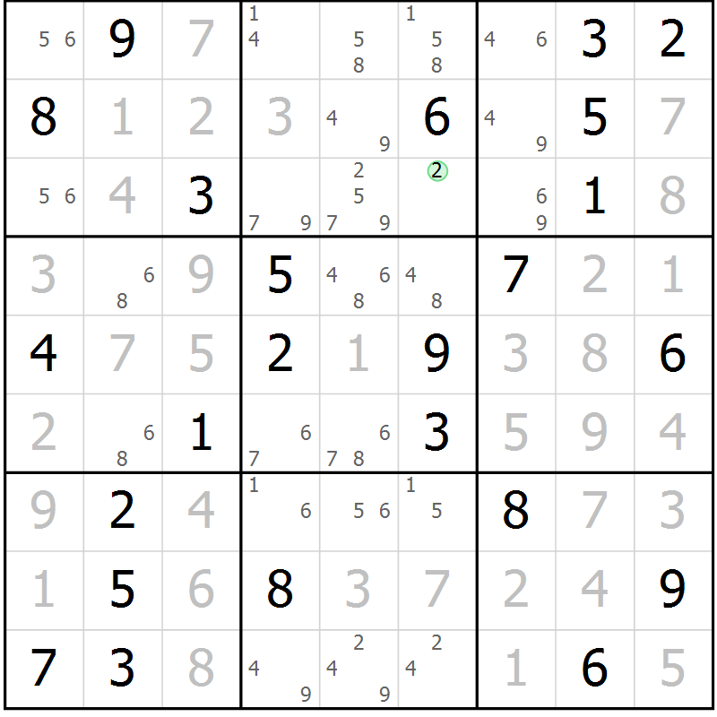 Position des candidats pour la solution de la Gr 82 page 85 du magazine de sudoku Virtuose n° 118