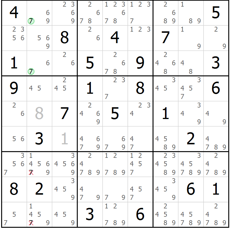 Position des candidats pour la solution de la Gr 83 page 86 du magazine de sudoku Virtuose n° 118