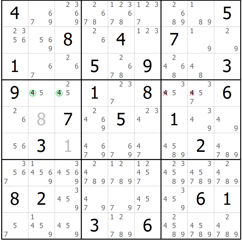 Position des candidats pour la solution de la Gr 83 page 86 du magazine de sudoku Virtuose n° 118