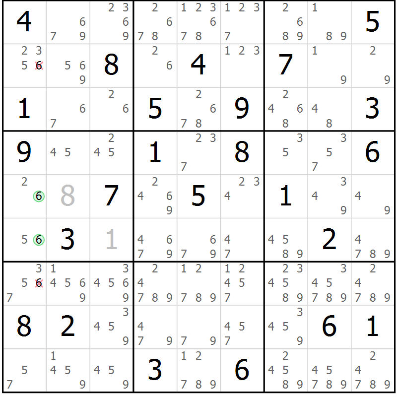 Position des candidats pour la solution de la Gr 83 page 86 du magazine de sudoku Virtuose n° 118