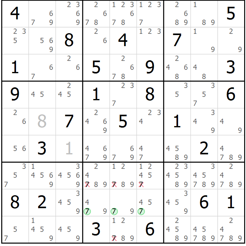 Position des candidats pour la solution de la Gr 83 page 86 du magazine de sudoku Virtuose n° 118