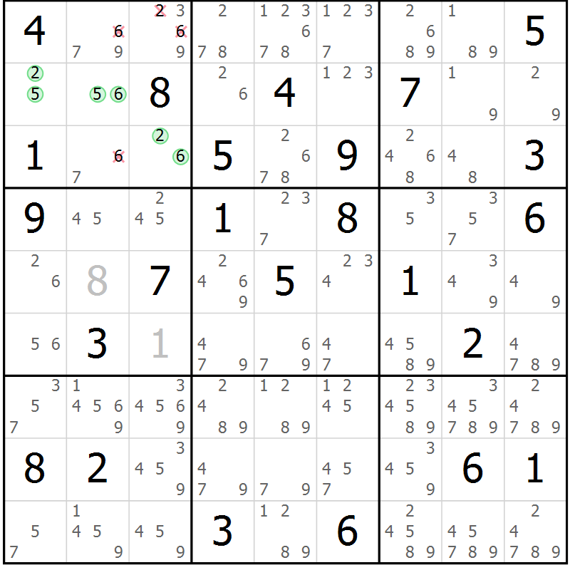 Position des candidats pour la solution de la Gr 83 page 86 du magazine de sudoku Virtuose n° 118