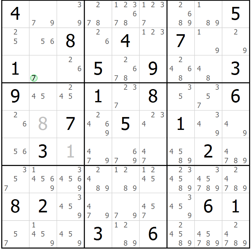 Position des candidats pour la solution de la Gr 83 page 86 du magazine de sudoku Virtuose n° 118