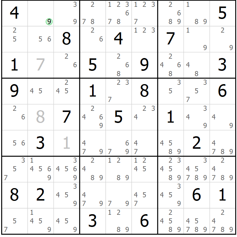Position des candidats pour la solution de la Gr 83 page 86 du magazine de sudoku Virtuose n° 118