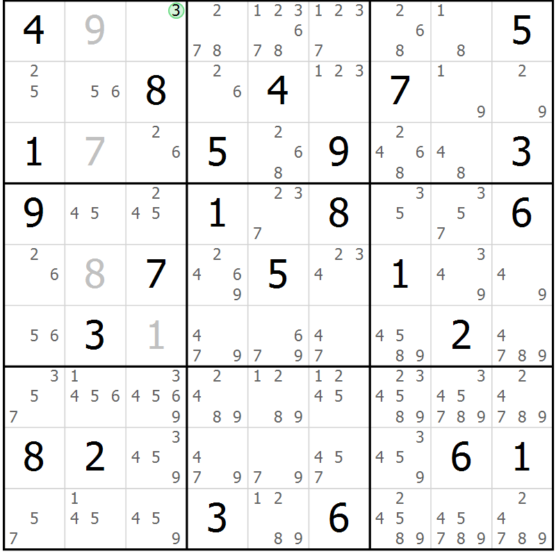 Position des candidats pour la solution de la Gr 83 page 86 du magazine de sudoku Virtuose n° 118