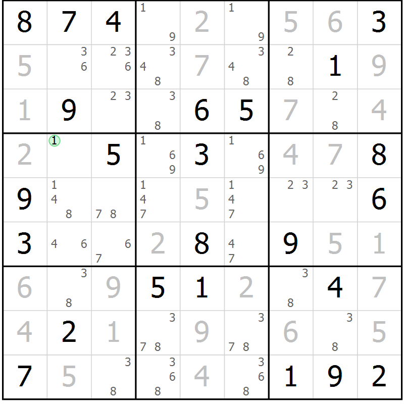 Position des candidats pour la solution de la Gr 84 page 87 du magazine de sudoku Virtuose n° 118