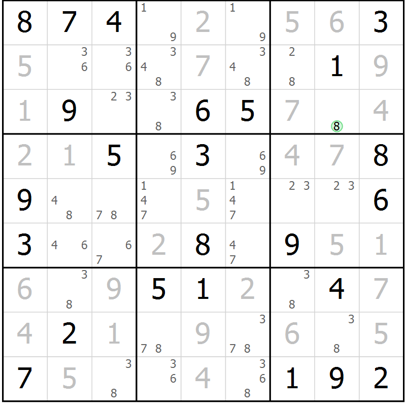 Position des candidats pour la solution de la Gr 84 page 87 du magazine de sudoku Virtuose n° 118