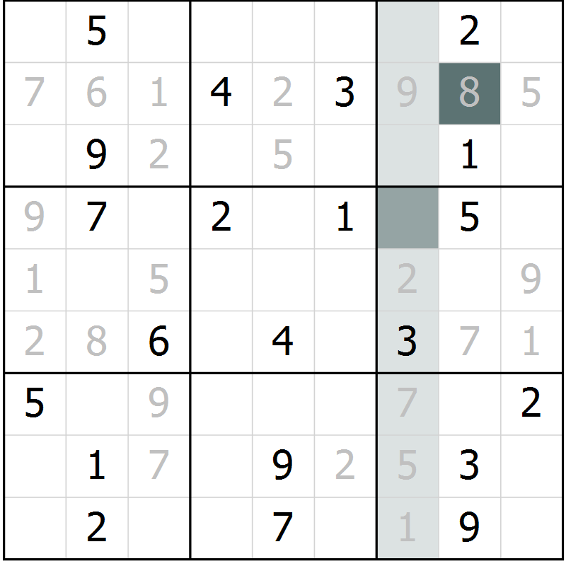 Position des candidats pour la solution de la Gr 9 page 12 du magazine de sudoku Virtuose n° 118