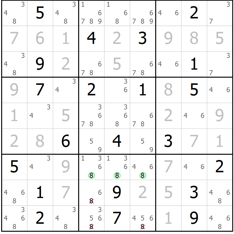 Position des candidats pour la solution de la Gr 9 page 12 du magazine de sudoku Virtuose n° 118