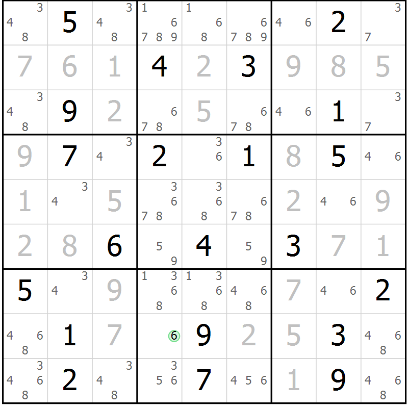 Position des candidats pour la solution de la Gr 9 page 12 du magazine de sudoku Virtuose n° 118