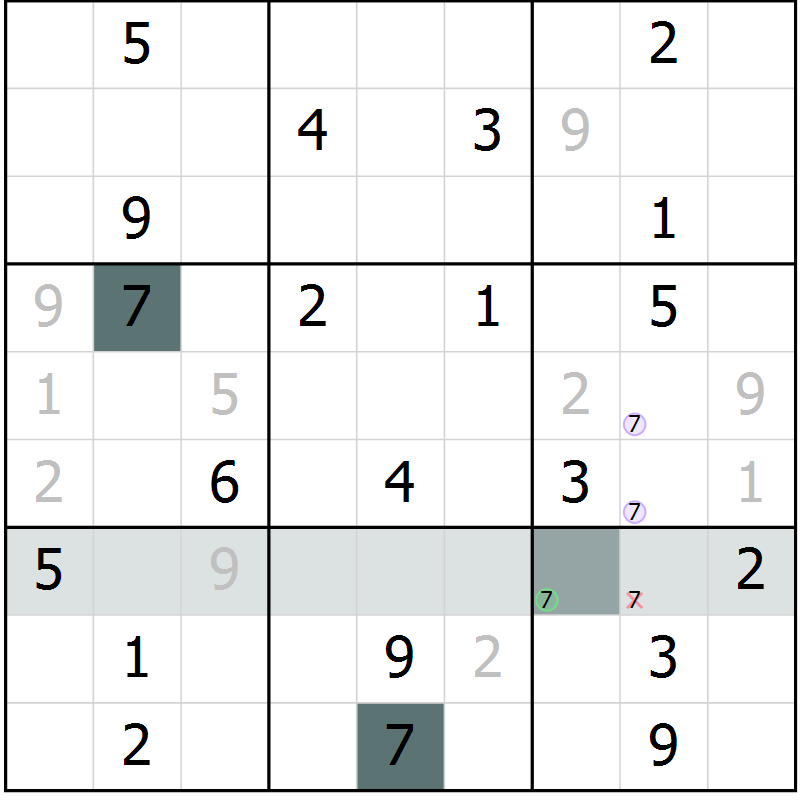 Position des candidats pour la solution de la Gr 9 page 12 du magazine de sudoku Virtuose n° 118