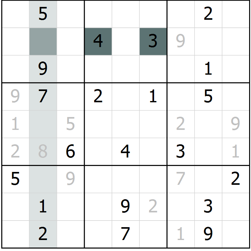 Position des candidats pour la solution de la Gr 9 page 12 du magazine de sudoku Virtuose n° 118