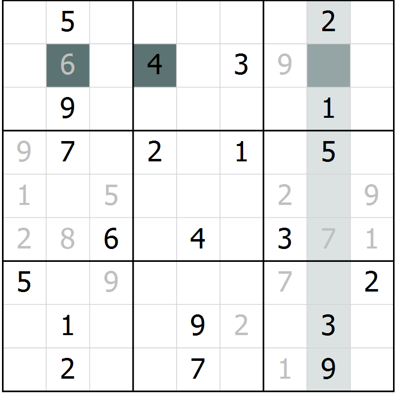 Position des candidats pour la solution de la Gr 9 page 12 du magazine de sudoku Virtuose n° 118