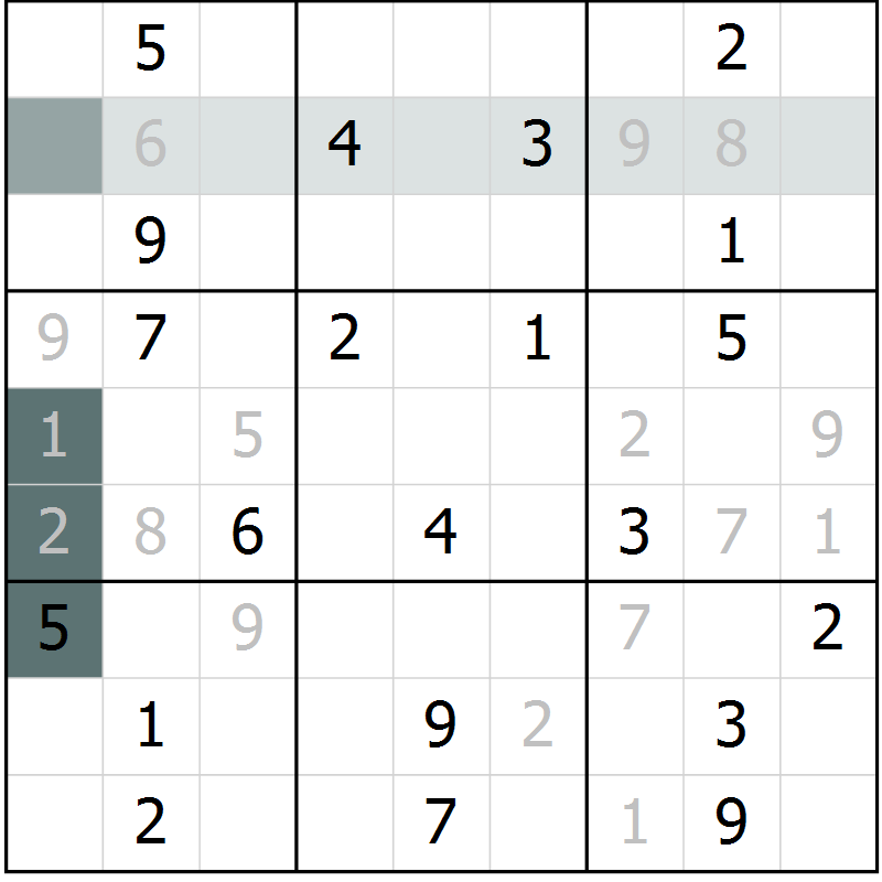 Position des candidats pour la solution de la Gr 9 page 12 du magazine de sudoku Virtuose n° 118