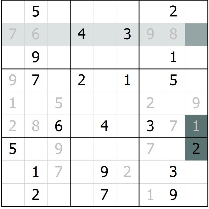 Position des candidats pour la solution de la Gr 9 page 12 du magazine de sudoku Virtuose n° 118