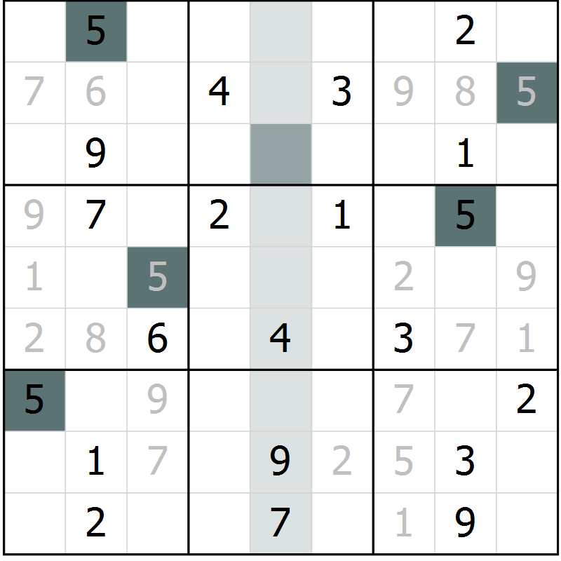 Position des candidats pour la solution de la Gr 9 page 12 du magazine de sudoku Virtuose n° 118