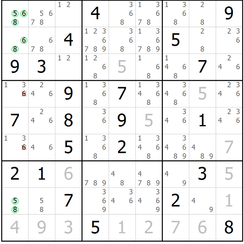 Position des candidats pour la solution de la Gr 1 page 4 du magazine de sudoku Virtuose n° 120