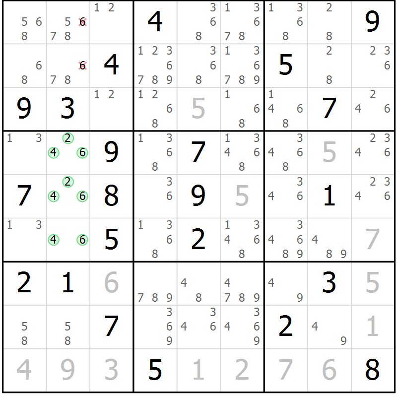 Position des candidats pour la solution de la Gr 1 page 4 du magazine de sudoku Virtuose n° 120