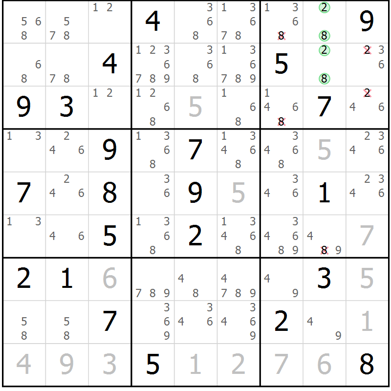 Position des candidats pour la solution de la Gr 1 page 4 du magazine de sudoku Virtuose n° 120