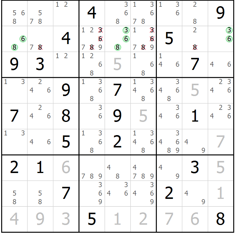 Position des candidats pour la solution de la Gr 1 page 4 du magazine de sudoku Virtuose n° 120