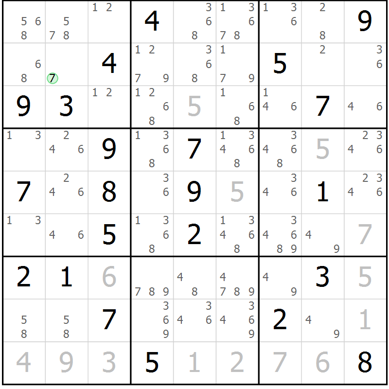Position des candidats pour la solution de la Gr 1 page 4 du magazine de sudoku Virtuose n° 120
