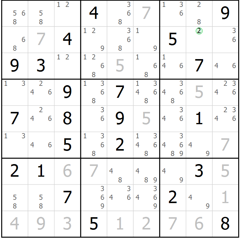 Position des candidats pour la solution de la Gr 1 page 4 du magazine de sudoku Virtuose n° 120