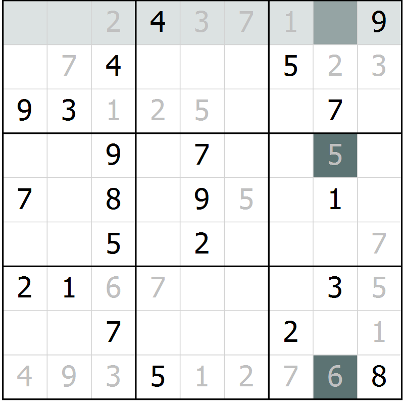 Position des candidats pour la solution de la Gr 1 page 4 du magazine de sudoku Virtuose n° 120