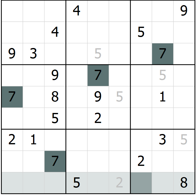 Position des candidats pour la solution de la Gr 1 page 4 du magazine de sudoku Virtuose n° 120