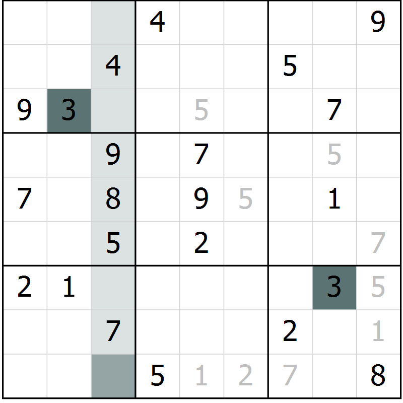 Position des candidats pour la solution de la Gr 1 page 4 du magazine de sudoku Virtuose n° 120