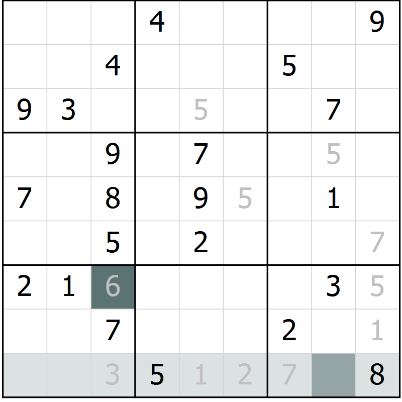 Position des candidats pour la solution de la Gr 1 page 4 du magazine de sudoku Virtuose n° 120