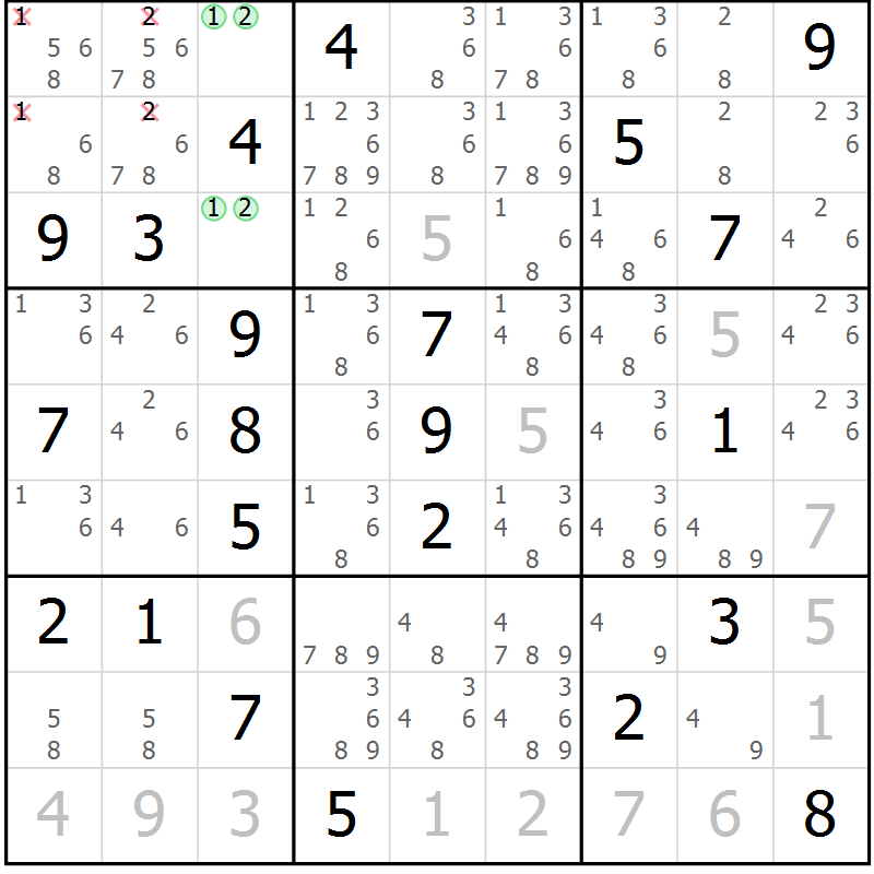 Position des candidats pour la solution de la Gr 1 page 4 du magazine de sudoku Virtuose n° 120