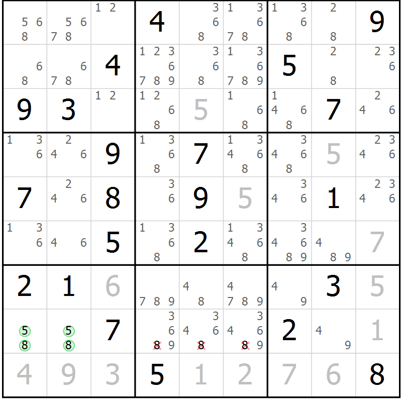 Position des candidats pour la solution de la Gr 1 page 4 du magazine de sudoku Virtuose n° 120
