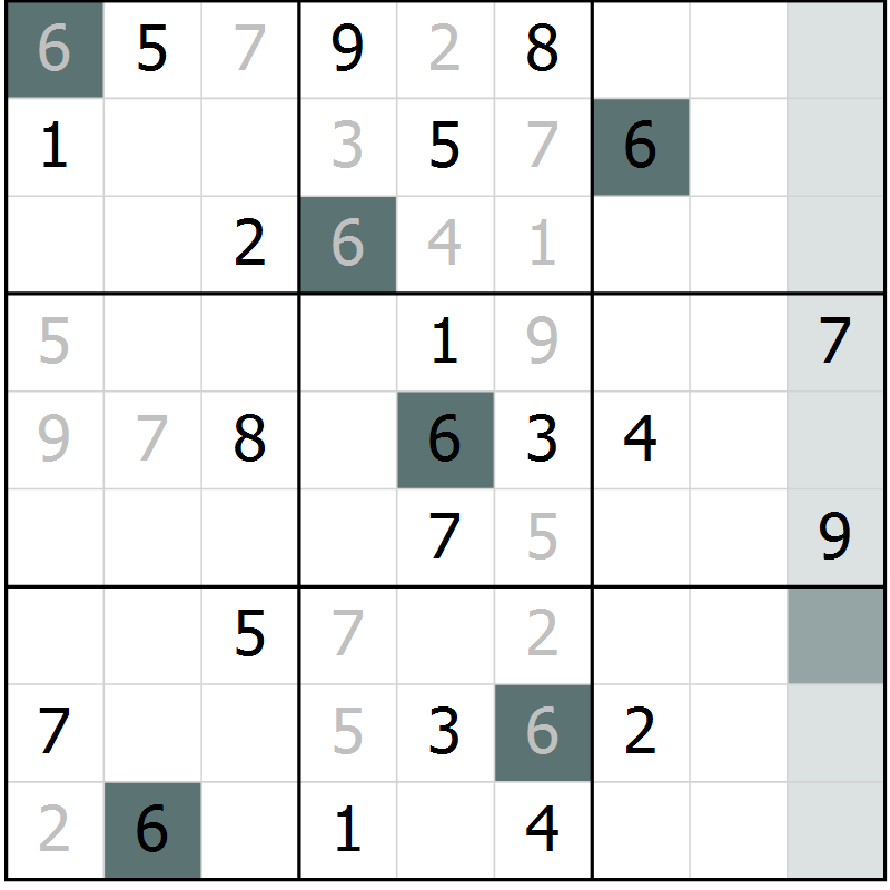Position des candidats pour la solution de la Gr 10 page 13 du magazine de sudoku Virtuose n° 120