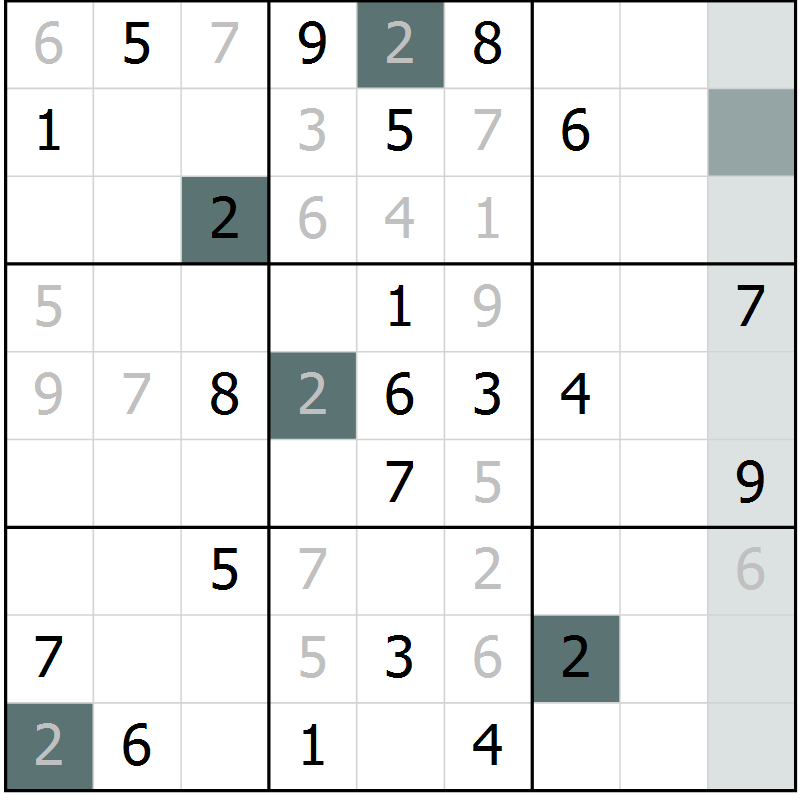 Position des candidats pour la solution de la Gr 10 page 13 du magazine de sudoku Virtuose n° 120