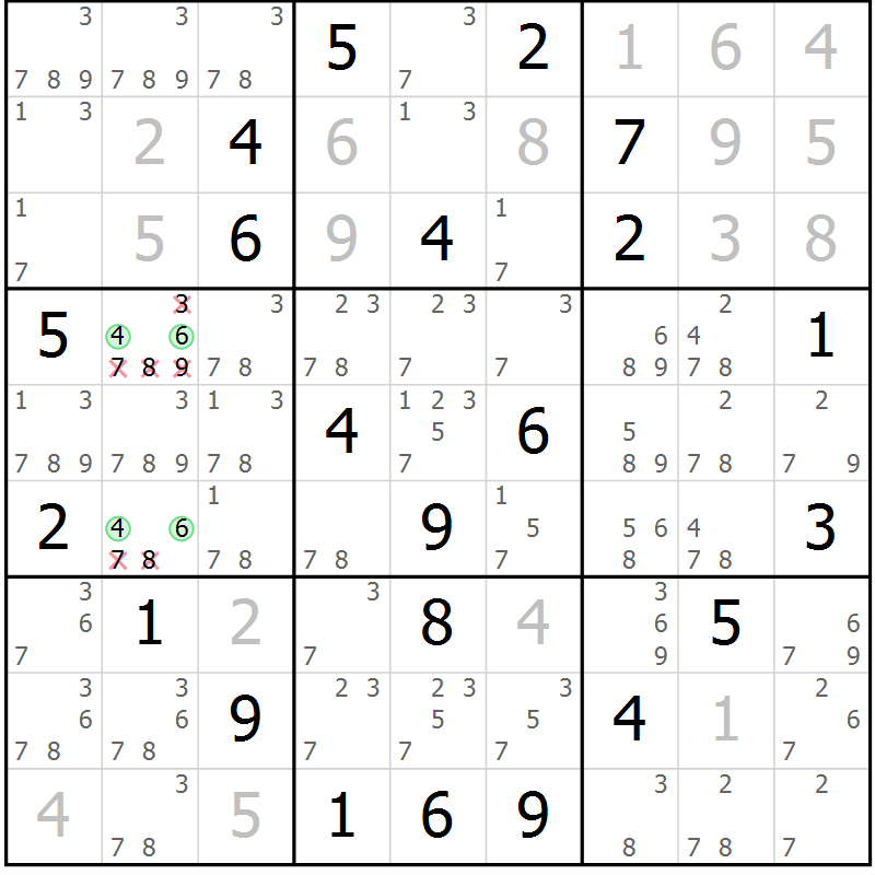 Position des candidats pour la solution de la Gr 11 page 14 du magazine de sudoku Virtuose n° 120