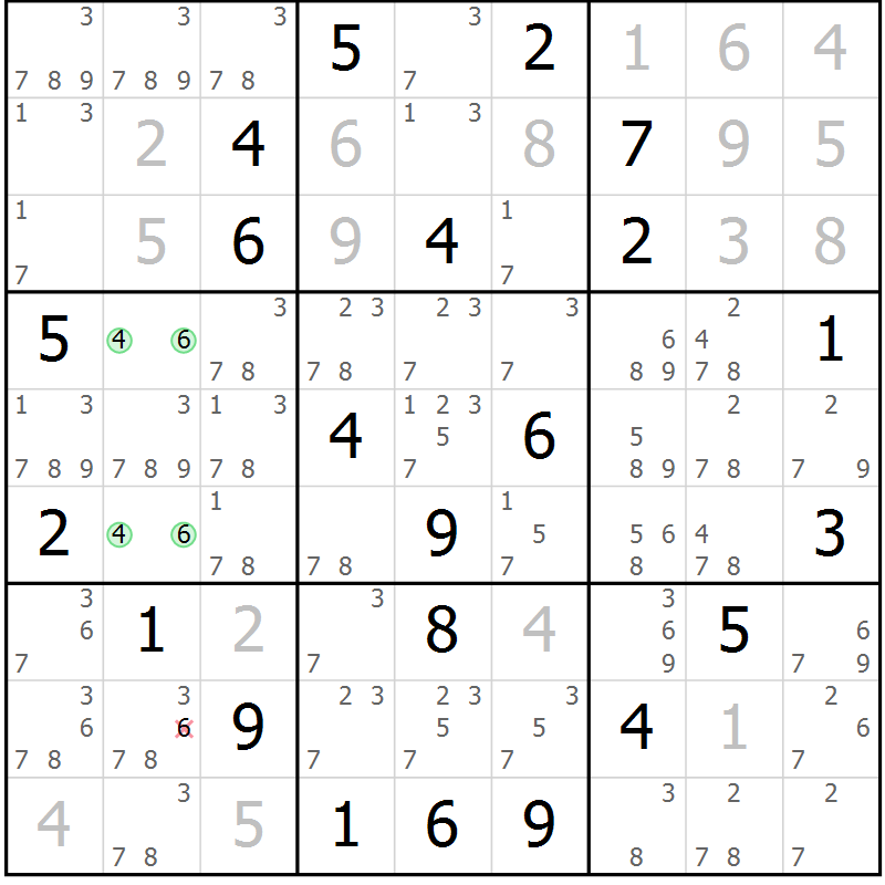 Position des candidats pour la solution de la Gr 11 page 14 du magazine de sudoku Virtuose n° 120