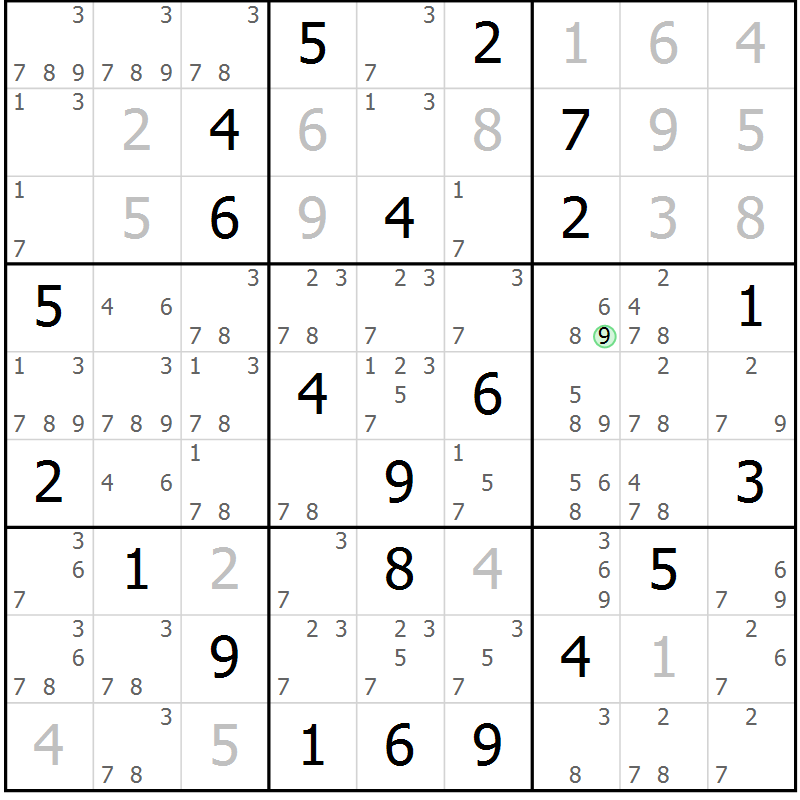 Position des candidats pour la solution de la Gr 11 page 14 du magazine de sudoku Virtuose n° 120