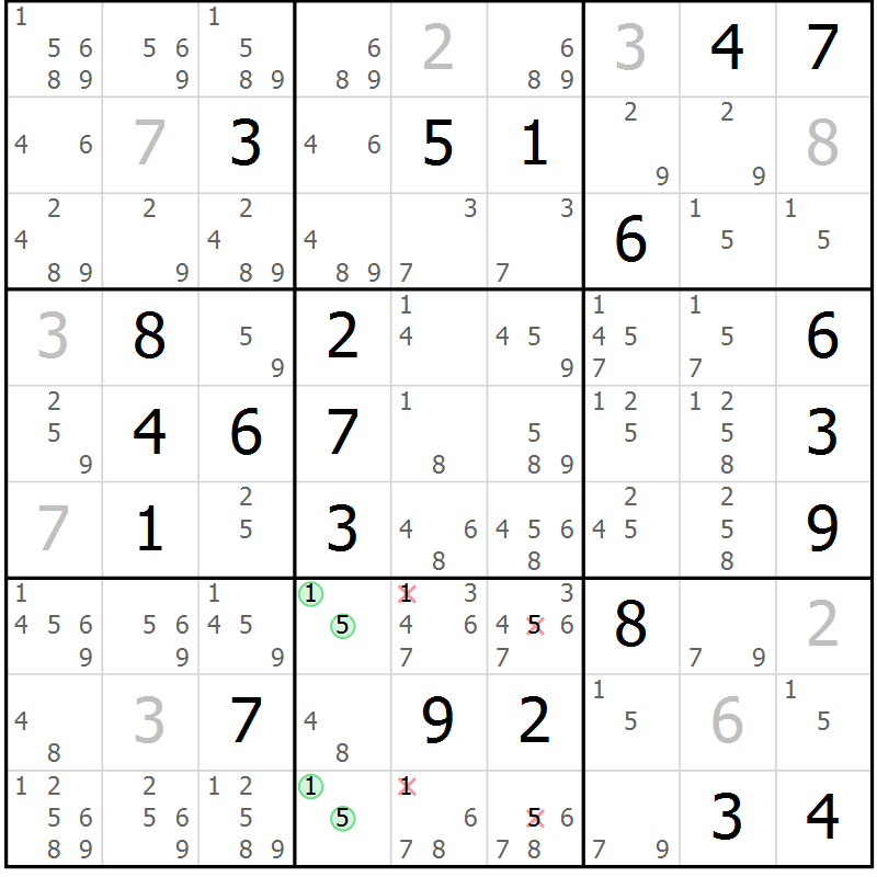 Position des candidats pour la solution de la Gr 12 page 15 du magazine de sudoku Virtuose n° 120