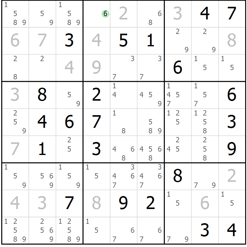 Position des candidats pour la solution de la Gr 12 page 15 du magazine de sudoku Virtuose n° 120
