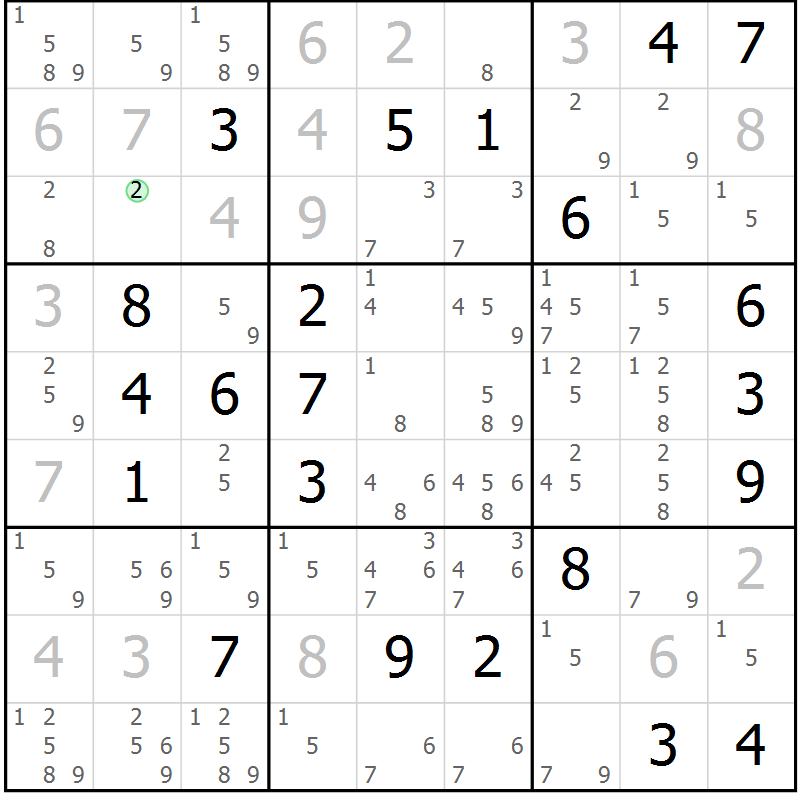Position des candidats pour la solution de la Gr 12 page 15 du magazine de sudoku Virtuose n° 120