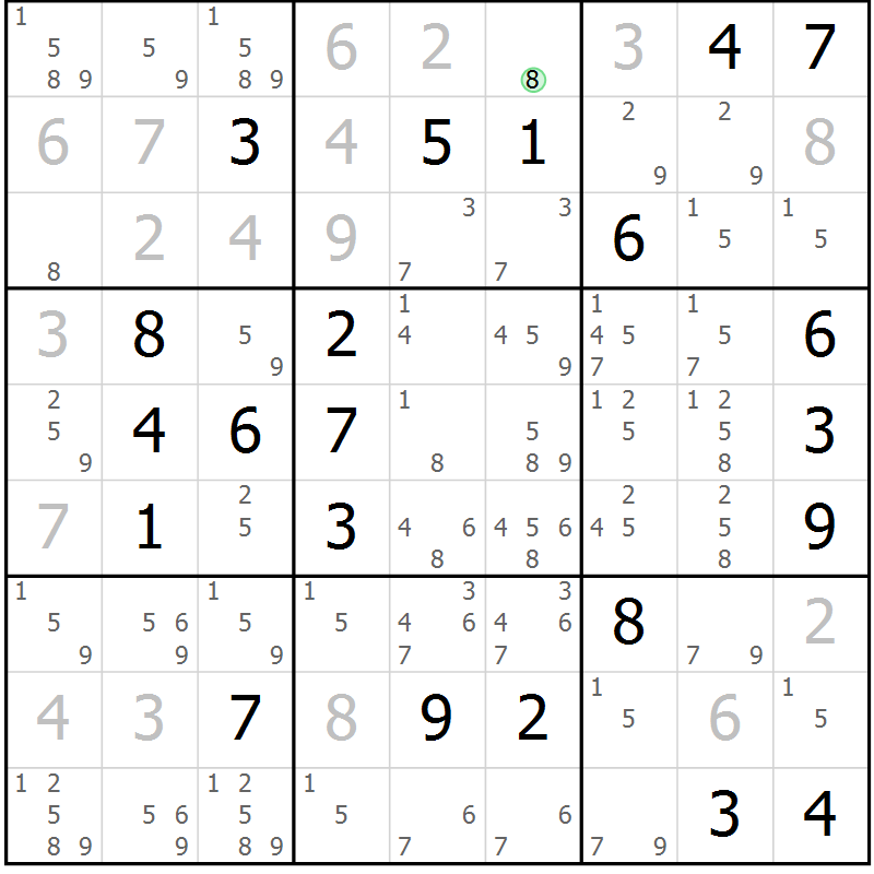 Position des candidats pour la solution de la Gr 12 page 15 du magazine de sudoku Virtuose n° 120