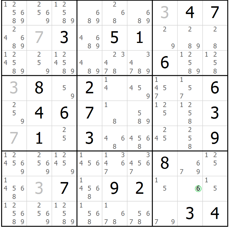 Position des candidats pour la solution de la Gr 12 page 15 du magazine de sudoku Virtuose n° 120