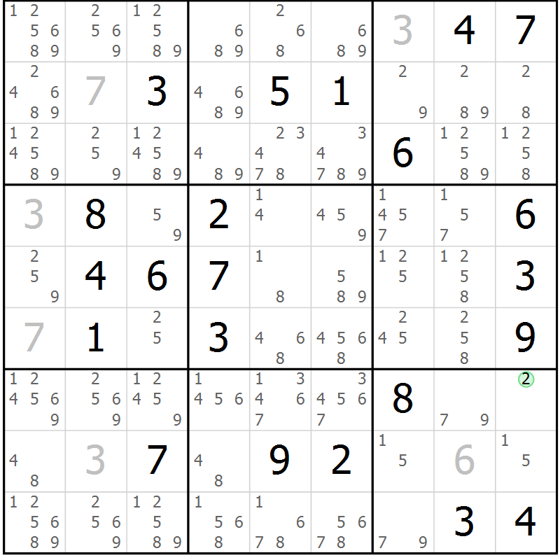 Position des candidats pour la solution de la Gr 12 page 15 du magazine de sudoku Virtuose n° 120