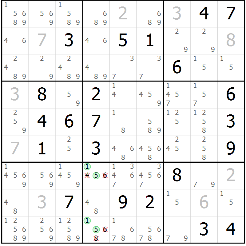 Position des candidats pour la solution de la Gr 12 page 15 du magazine de sudoku Virtuose n° 120