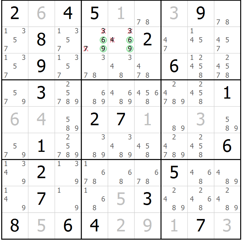 Position des candidats pour la solution de la Gr 13 page 16 du magazine de sudoku Virtuose n° 120