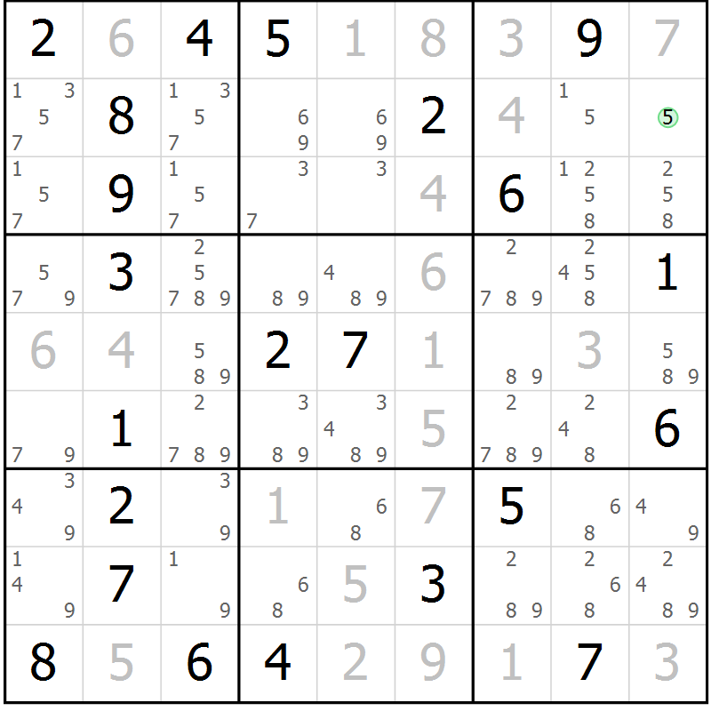 Position des candidats pour la solution de la Gr 13 page 16 du magazine de sudoku Virtuose n° 120